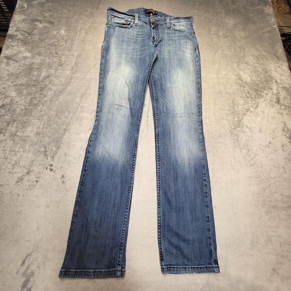 Levis 524 Too Superlow Jeans Womens 9M Blue Low Rise Stretch Straight Leg Denim - Picture 1 of 11